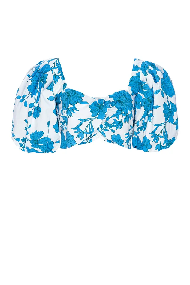 Misa Los Angeles Rori Top Turquoise Flora Poplin Women Tops