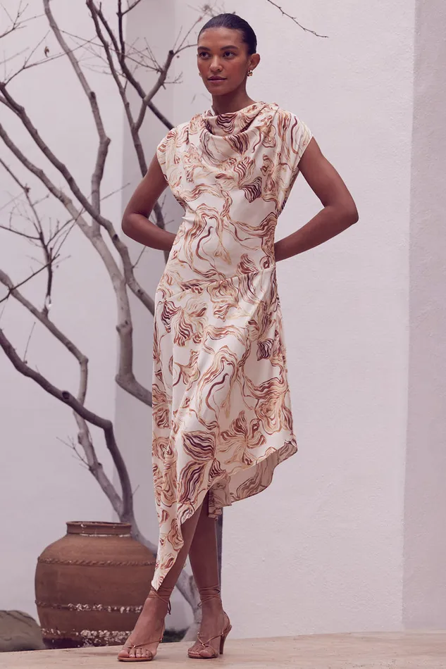 Misa Los Angeles Sally Dress Golden Straw Satin Women Dresses