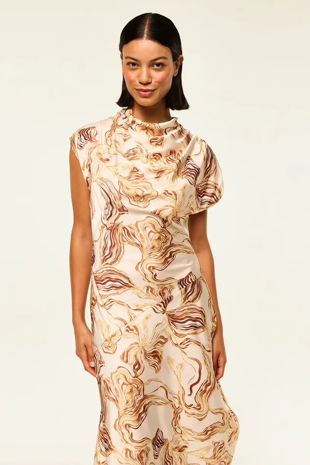 Misa Los Angeles Sally Dress Golden Straw Satin Women Dresses