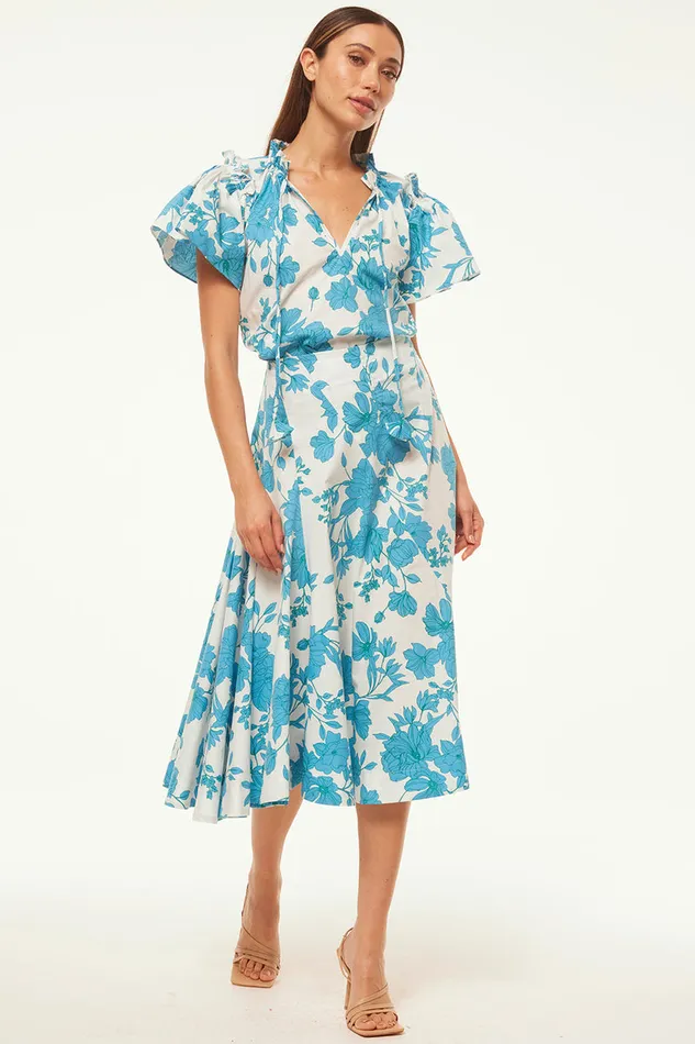 Misa Los Angeles Suparna Top Turquoise Flora Poplin Women Matching Sets