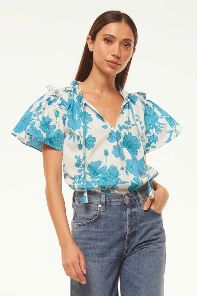Misa Los Angeles Suparna Top Turquoise Flora Poplin Women Matching Sets