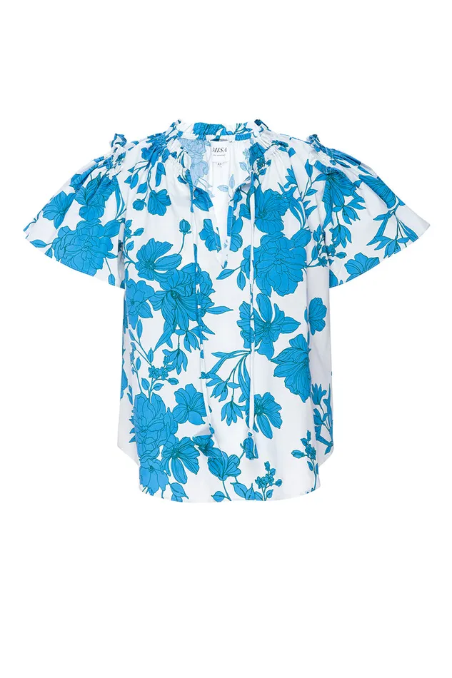 Misa Los Angeles Suparna Top Turquoise Flora Poplin Women Matching Sets