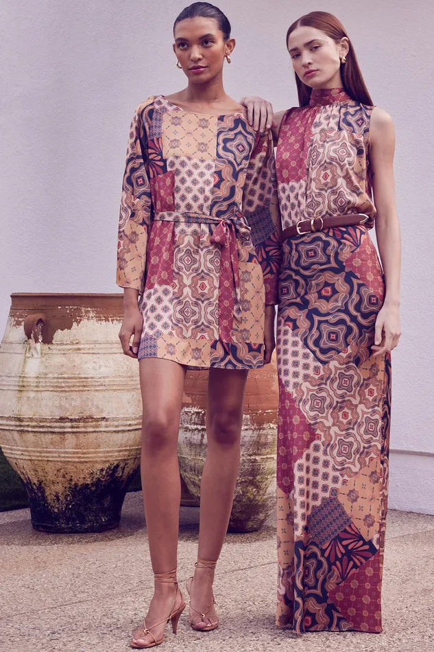 Misa Los Angeles Twiggy Dress Surreal Patchwork Satin Women Dresses