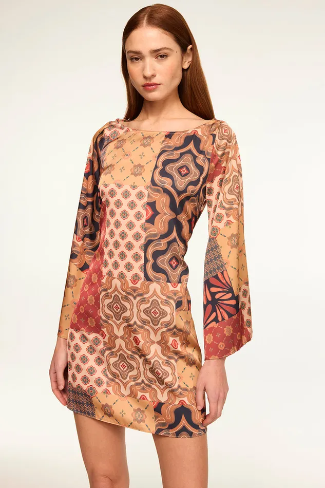 Misa Los Angeles Twiggy Dress Surreal Patchwork Satin Women Dresses