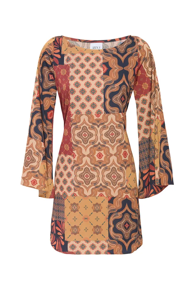 Misa Los Angeles Twiggy Dress Surreal Patchwork Satin Women Dresses