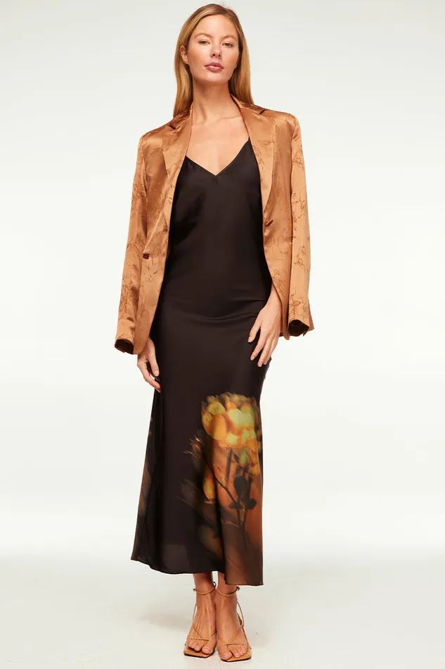 Misa Los Angeles Zia Dress Yellow Rose Satin Women Dresses