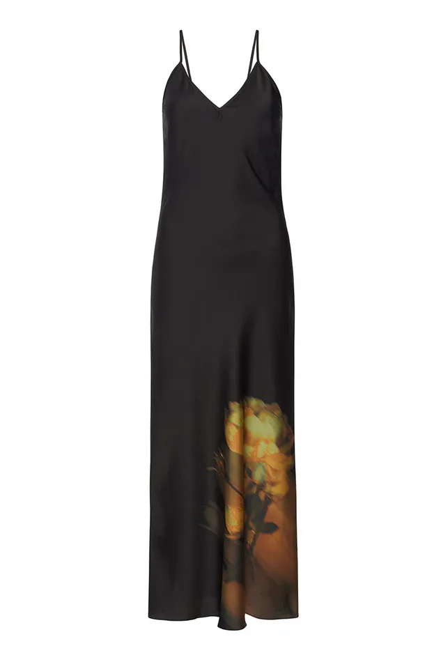 Misa Los Angeles Zia Dress Yellow Rose Satin Women Dresses
