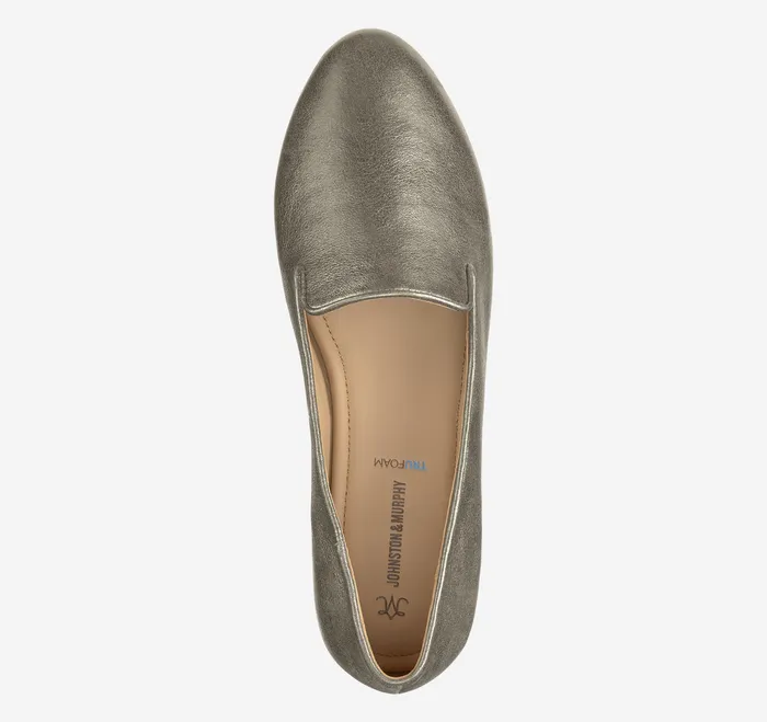 Mules and Loafers Johnston and Murphy Women Delanie Loafer Pewter Metallic Sheepskin
