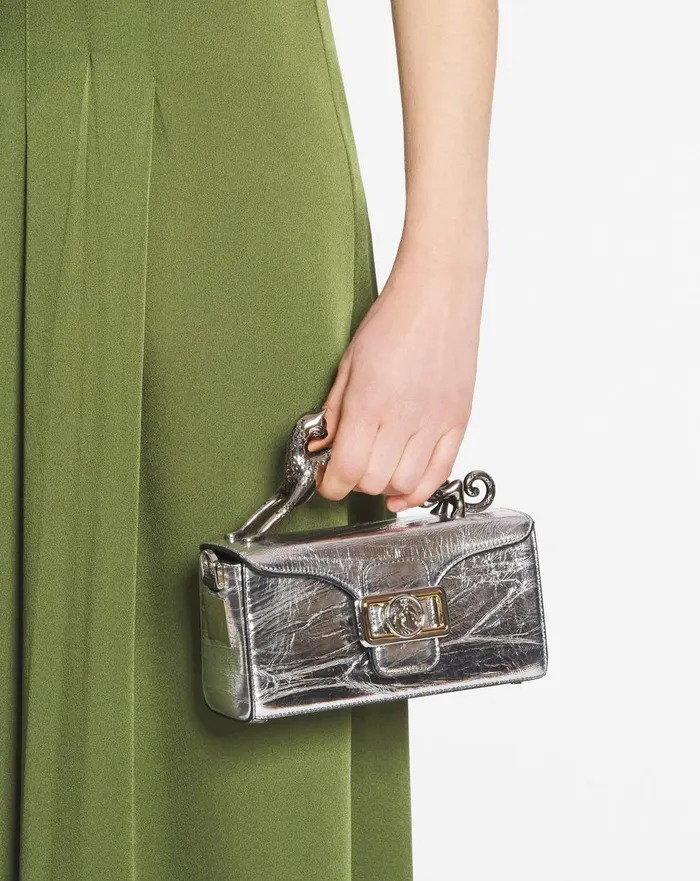 Nano Pencil Cat Bag In Metallic Leather Silver Women Lanvin Crossbody Bags and Shoulder Bags