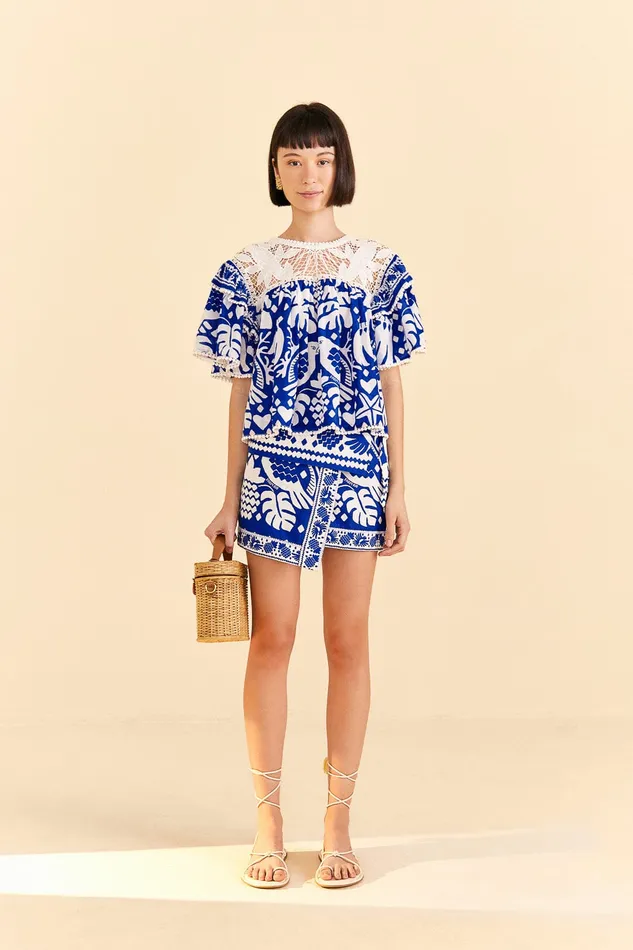 Navy Blue Jungle Scarf Blouse Women Farm Rio Blouses