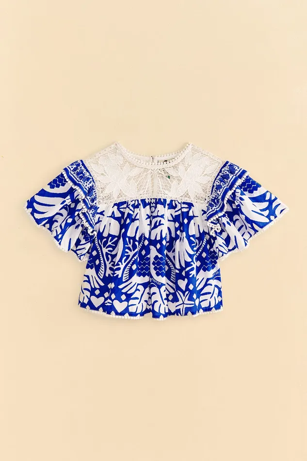 Navy Blue Jungle Scarf Blouse Women Farm Rio Blouses