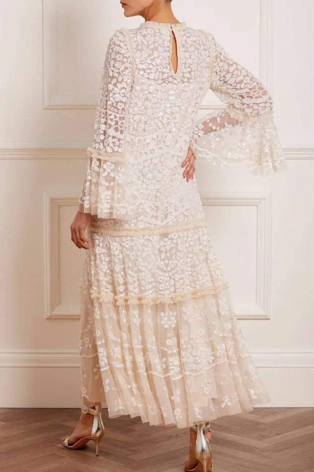 Needle and Thread Dresses Annie Sequin Tiered Ankle Gown Champagne 8211 Women