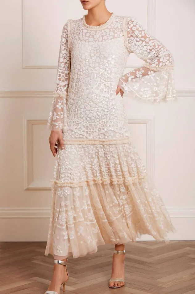 Needle and Thread Dresses Annie Sequin Tiered Ankle Gown Champagne 8211 Women