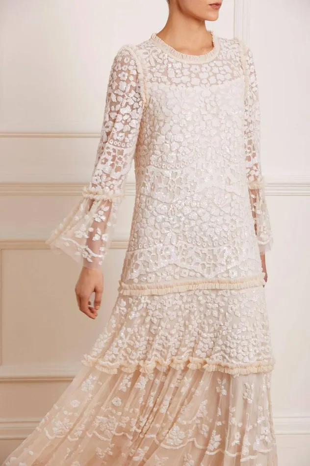 Needle and Thread Dresses Annie Sequin Tiered Ankle Gown Champagne 8211 Women