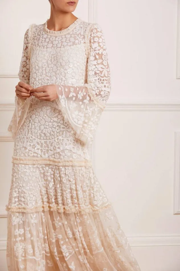 Needle and Thread Dresses Annie Sequin Tiered Ankle Gown Champagne 8211 Women