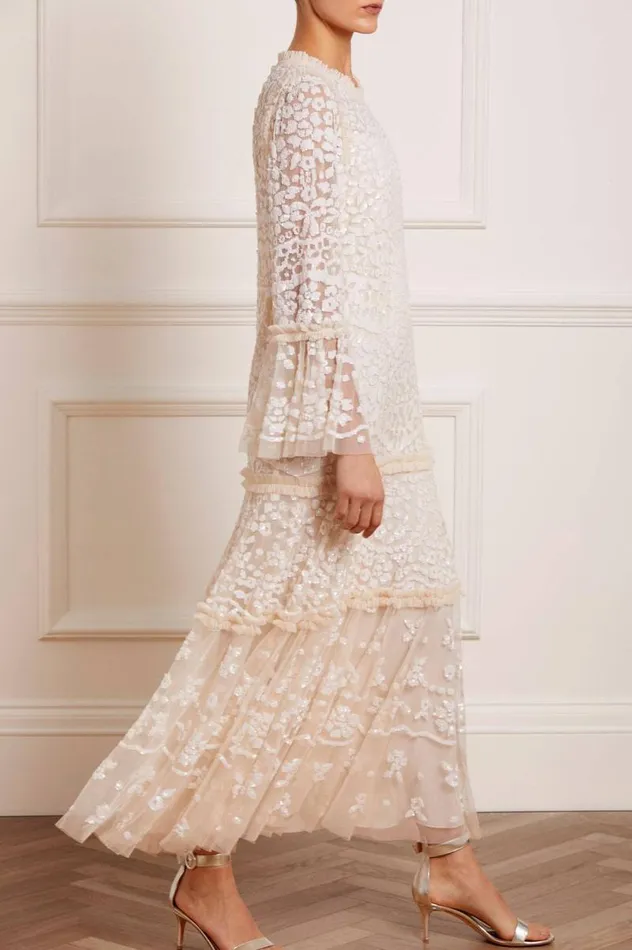 Needle and Thread Dresses Annie Sequin Tiered Ankle Gown Champagne 8211 Women