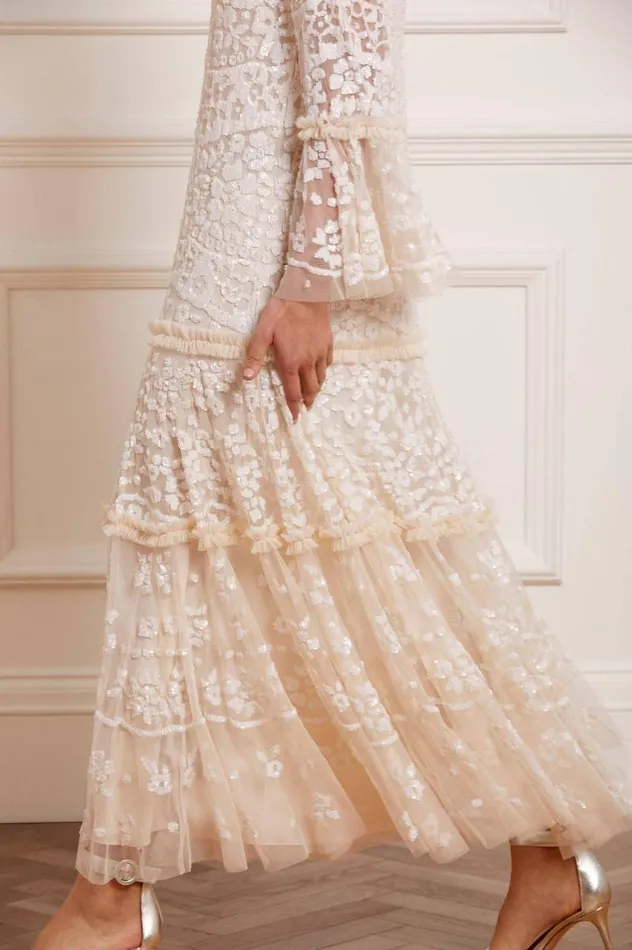 Needle and Thread Dresses Annie Sequin Tiered Ankle Gown Champagne 8211 Women