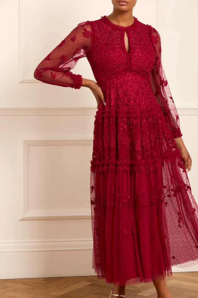 Needle and Thread Dresses Autumn Lace Long Sleeve Ankle Gown Red 8211 Women