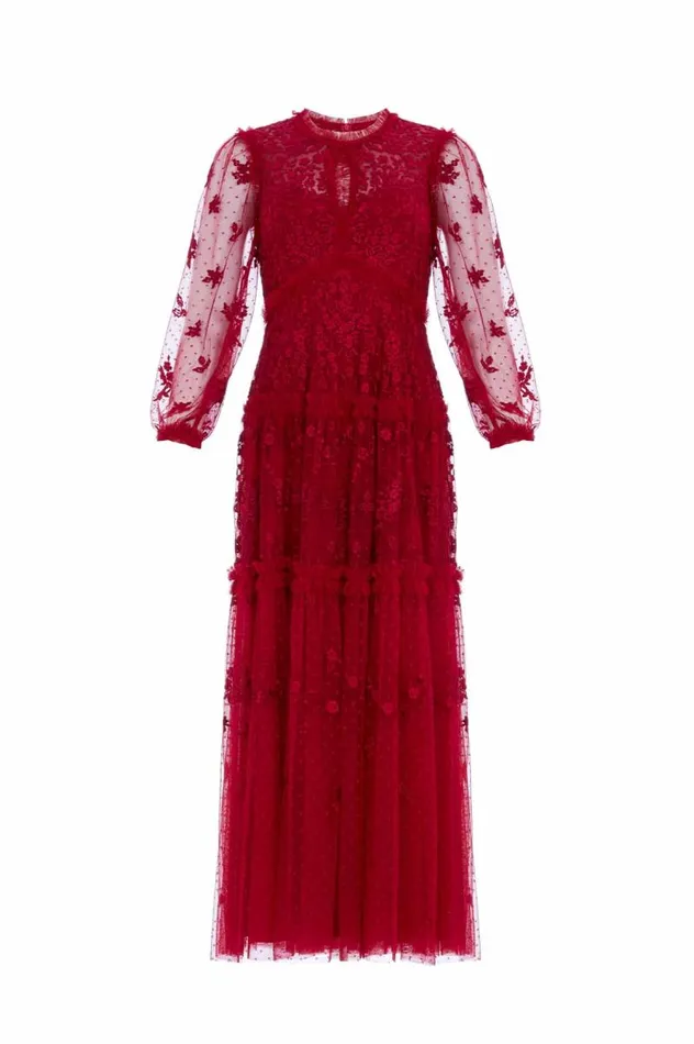Needle and Thread Dresses Autumn Lace Long Sleeve Ankle Gown Red 8211 Women