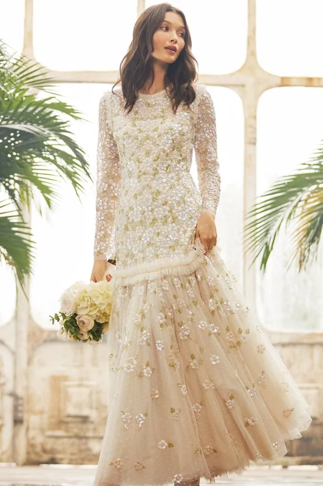 Needle and Thread Dresses Brianna Long Sleeve Gown Champagne 8211 Women