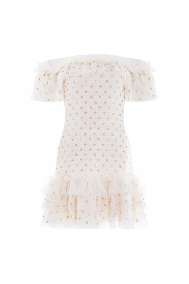 Needle and Thread Dresses Polka Dot Smocked Micro Mini Dress Champagne 8211 Women