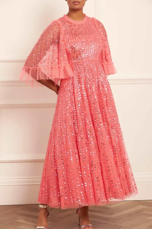 Needle and Thread Dresses Raindrop Short Sleeve Ankle Gown Pink 8211 Women