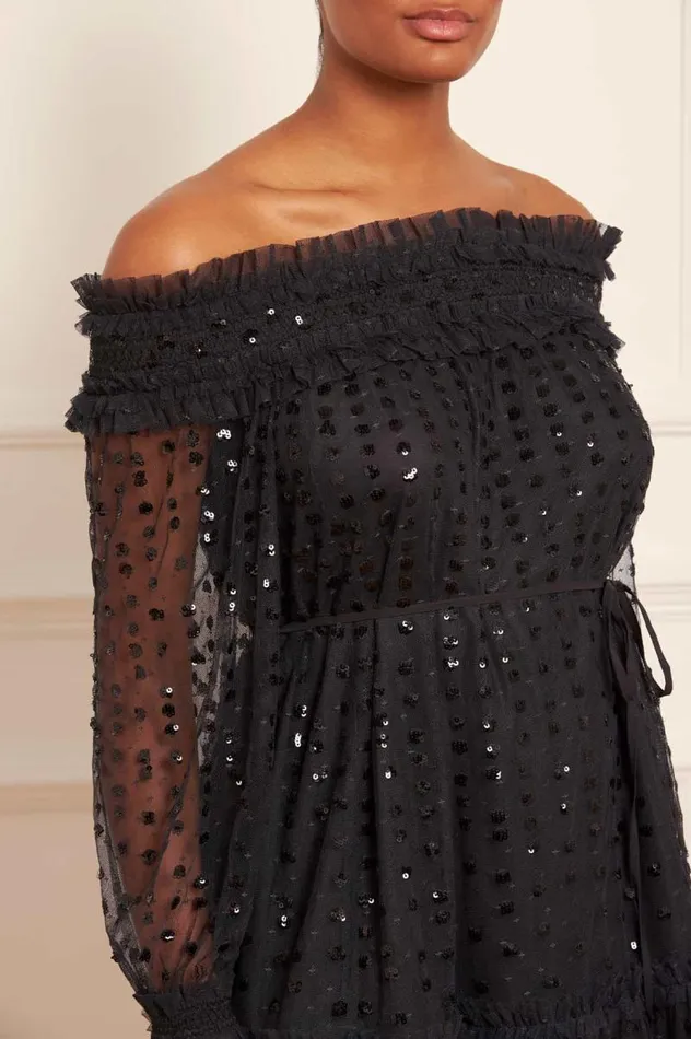 Needle and Thread Dresses Raindrop Smocked OffShoulder Micro Mini Dress Black 8211 Women
