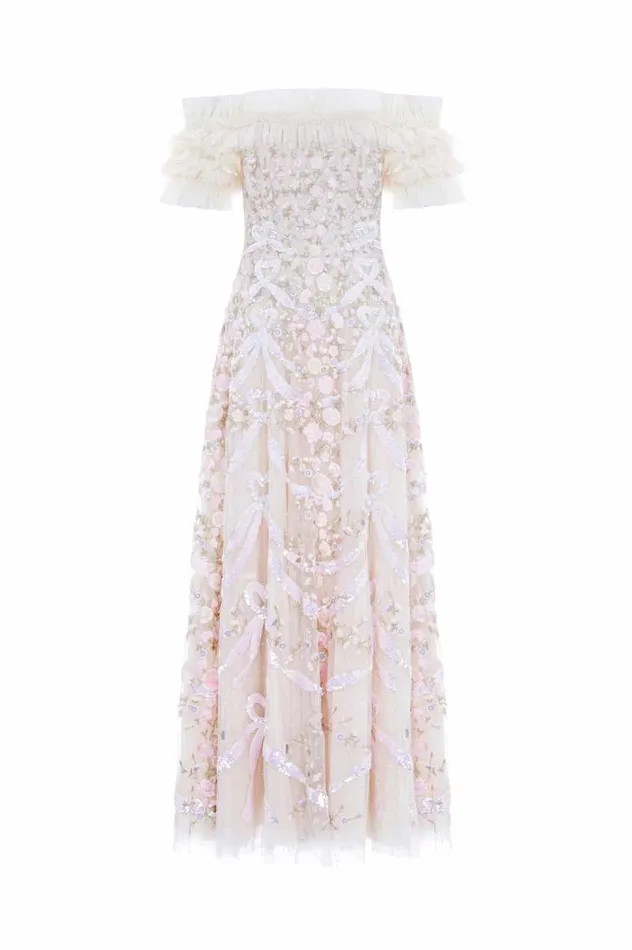 Needle and Thread Dresses Ribbon Heart OffShoulder Ankle Gown Champagne 8211 Women
