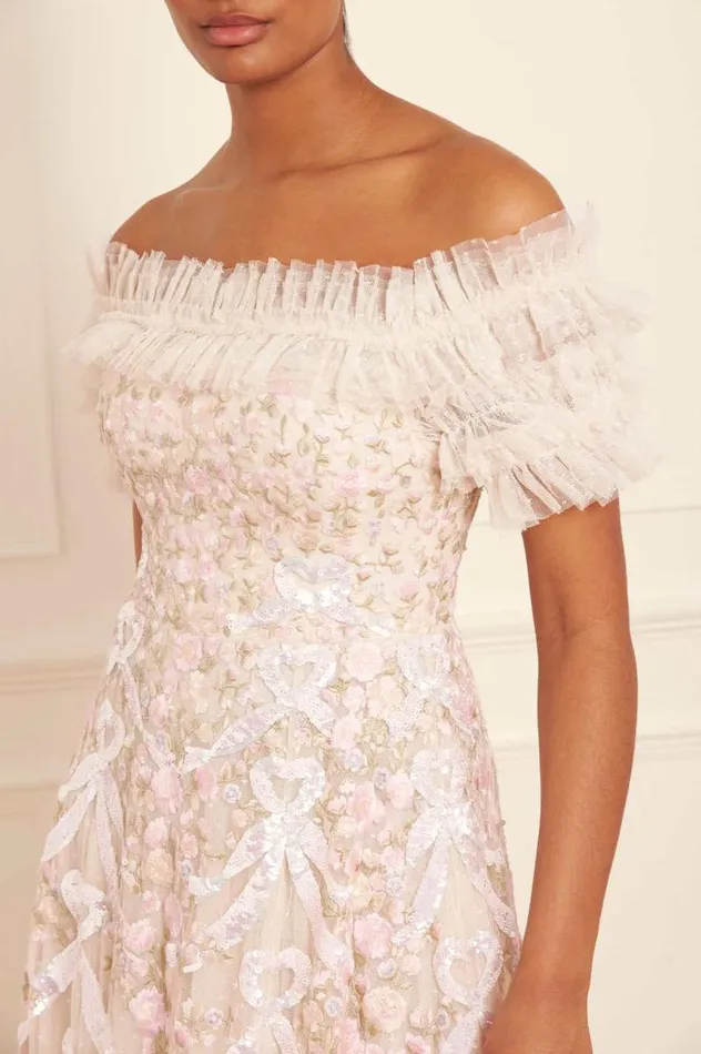 Needle and Thread Dresses Ribbon Heart OffShoulder Ankle Gown Champagne 8211 Women