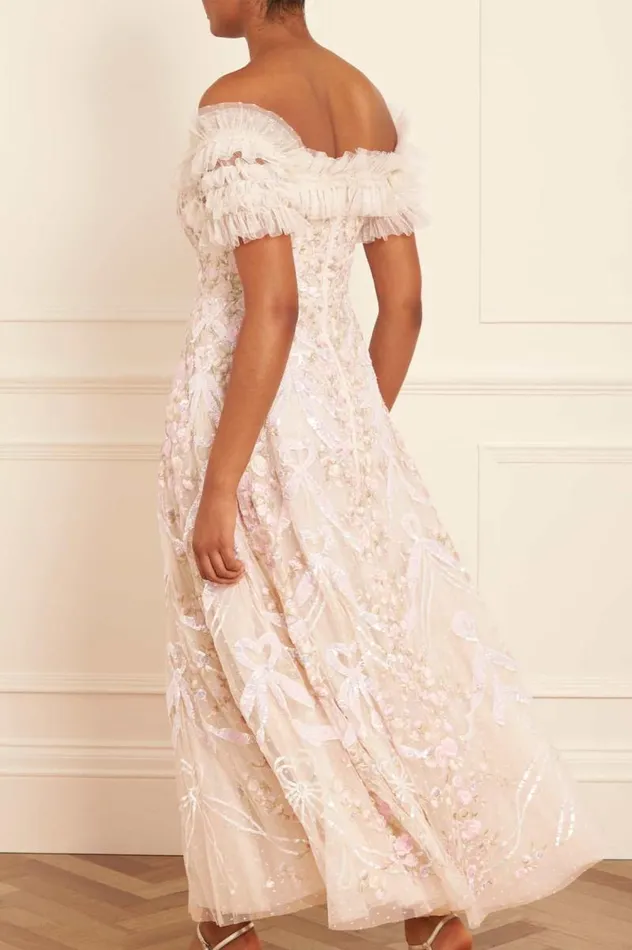 Needle and Thread Dresses Ribbon Heart OffShoulder Ankle Gown Champagne 8211 Women