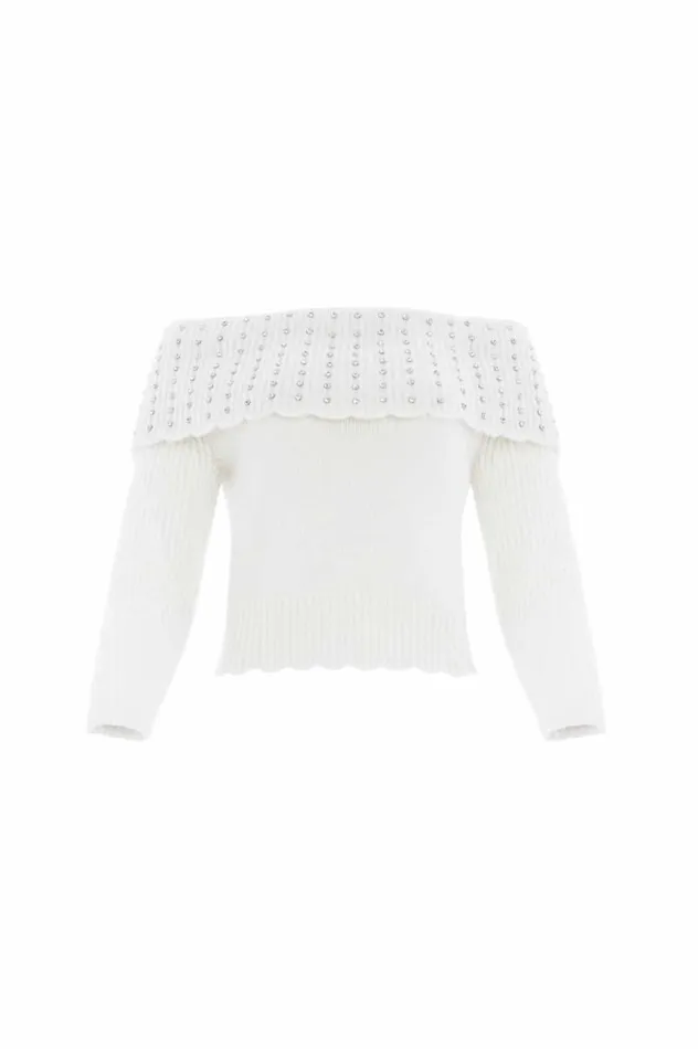 Needle and Thread Knitwear Embellished Bardot Jumper Champagne 8211 Women