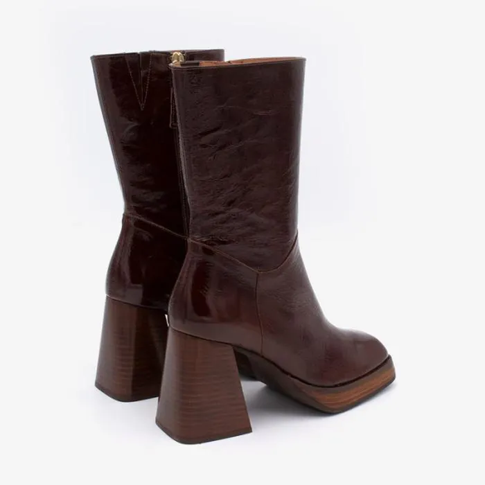 ngel Alarcn Boots And Booties Woman OLAMA 8211 Comfortable Shiny Leather Boots With Chunky Heels And Platform