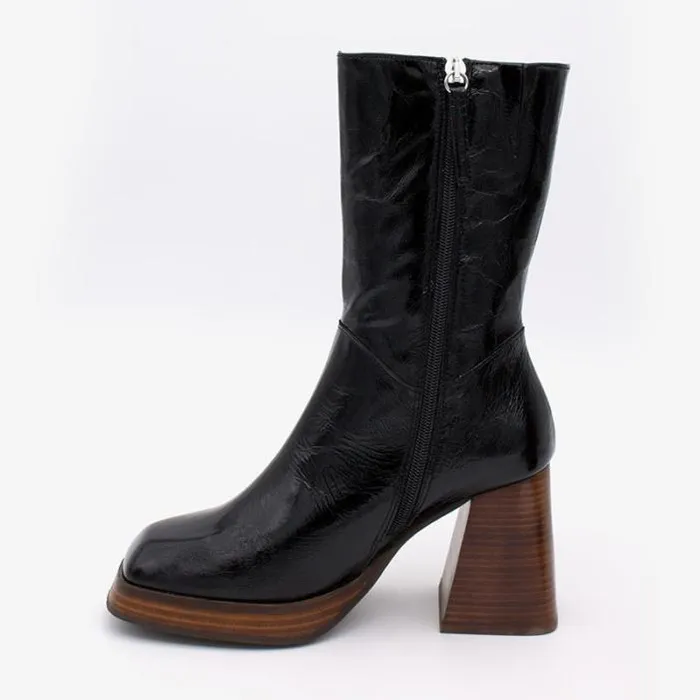 ngel Alarcn Boots And Booties Woman OLAMA 8211 Comfortable Shiny Leather Boots With Chunky Heels And Platform