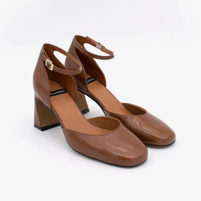 ngel Alarcn Heeled Shoes Woman Shiny Eather Ankle Strap D039orsay With Comfortable Heel
