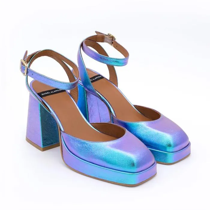 ngel Alarcn Metallized Shoes Woman BADDA 8211 Iridiscence Ankle Strap Shoes With Block Heel And Platform