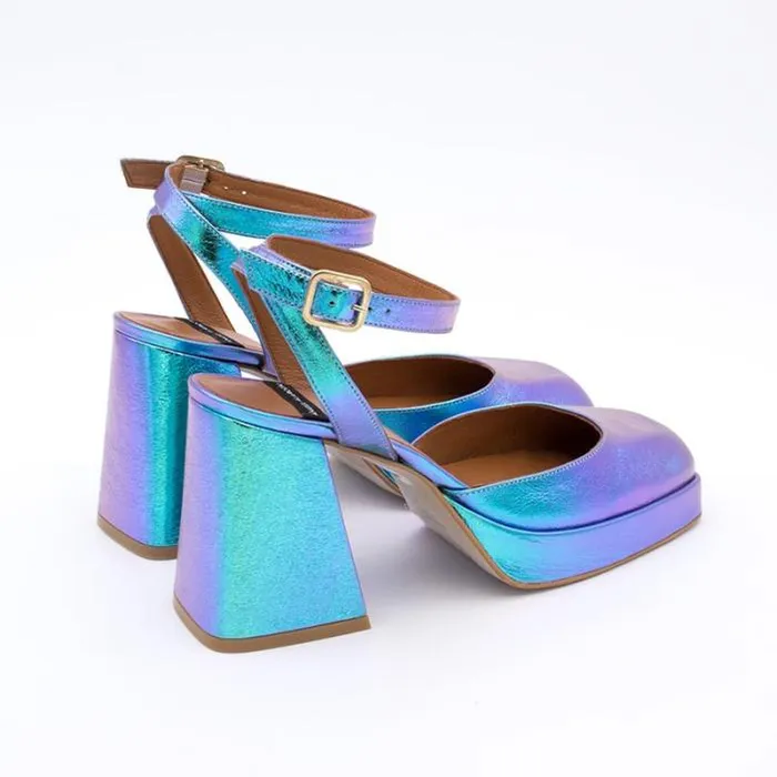 ngel Alarcn Metallized Shoes Woman BADDA 8211 Iridiscence Ankle Strap Shoes With Block Heel And Platform