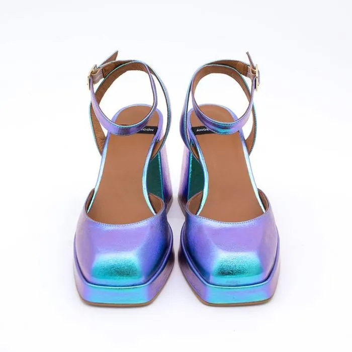 ngel Alarcn Metallized Shoes Woman BADDA 8211 Iridiscence Ankle Strap Shoes With Block Heel And Platform
