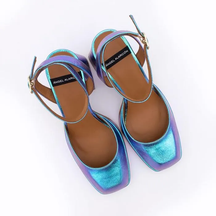 ngel Alarcn Metallized Shoes Woman BADDA 8211 Iridiscence Ankle Strap Shoes With Block Heel And Platform