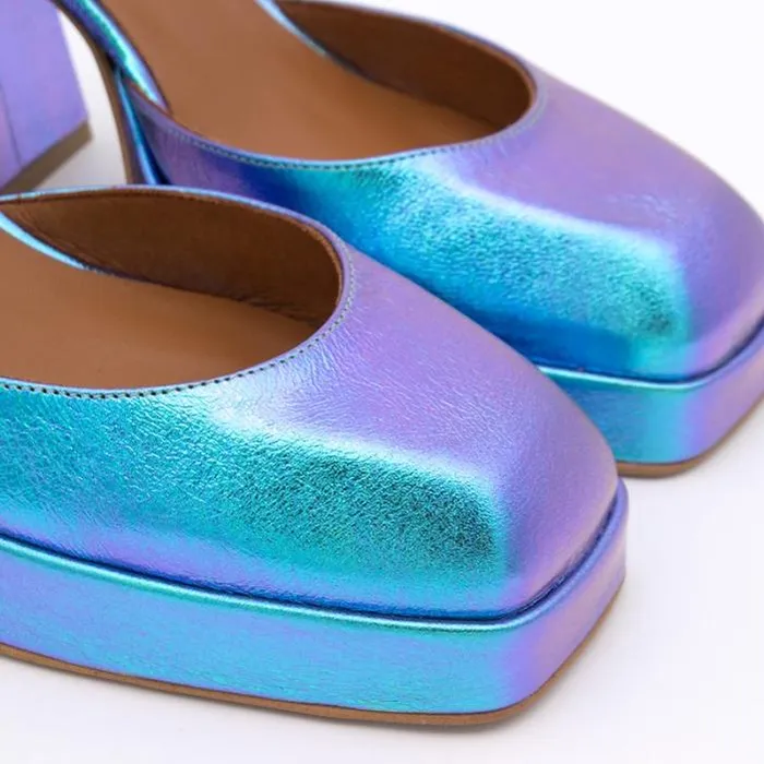 ngel Alarcn Metallized Shoes Woman BADDA 8211 Iridiscence Ankle Strap Shoes With Block Heel And Platform