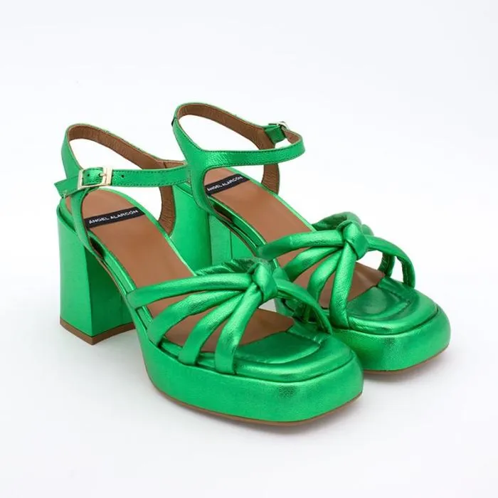 ngel Alarcn Metallized Shoes Woman ESTEFAN 8211 Iridiscence Padded Sandals With Block Heel and Platforms