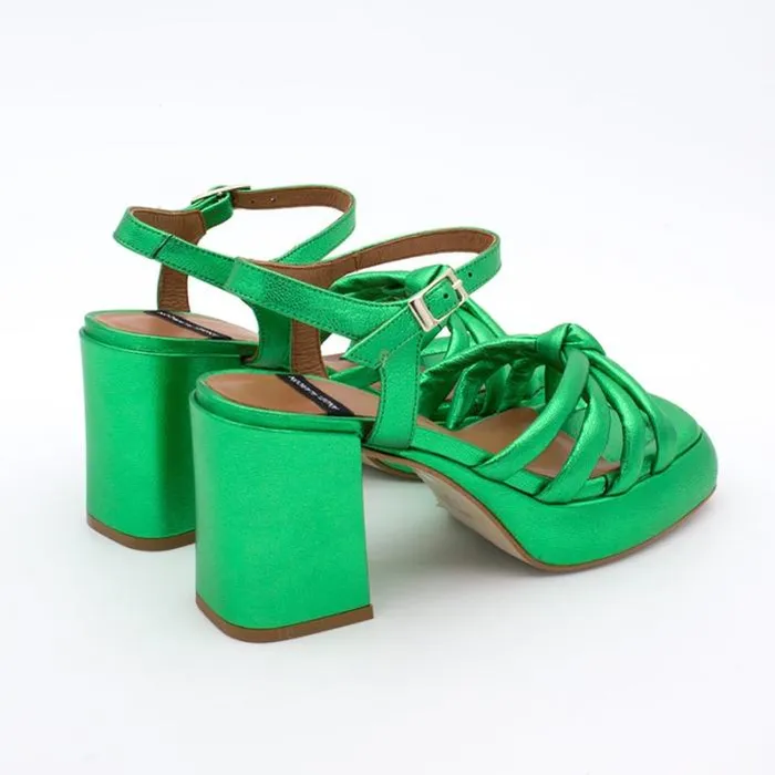 ngel Alarcn Metallized Shoes Woman ESTEFAN 8211 Iridiscence Padded Sandals With Block Heel and Platforms