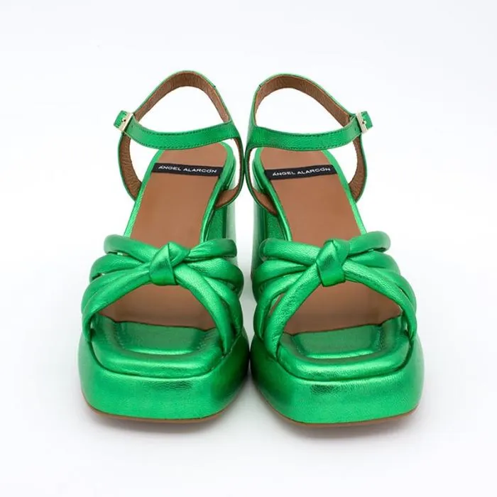 ngel Alarcn Metallized Shoes Woman ESTEFAN 8211 Iridiscence Padded Sandals With Block Heel and Platforms