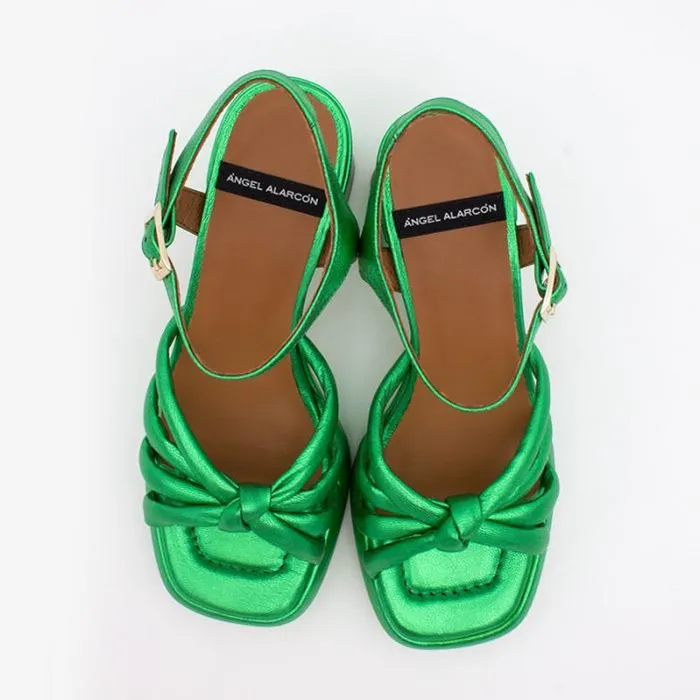 ngel Alarcn Metallized Shoes Woman ESTEFAN 8211 Iridiscence Padded Sandals With Block Heel and Platforms