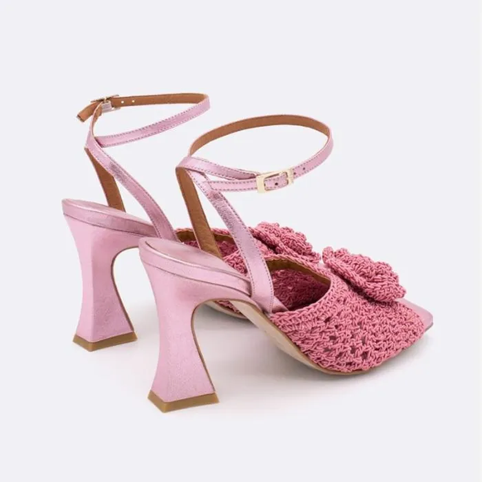 ngel Alarcn Metallized Shoes Woman MARANE 8211 Crochet Sandal With Ankle Strap
