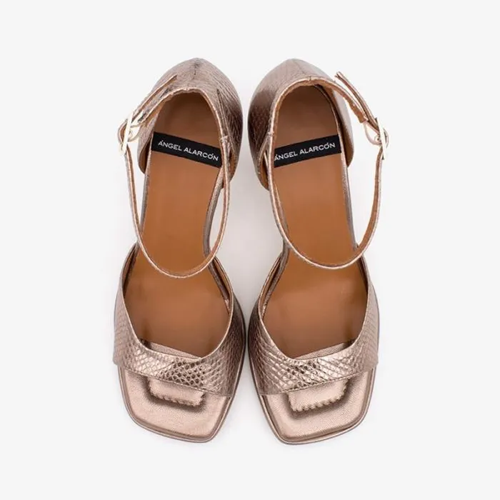 ngel Alarcn Metallized Shoes Woman PERLET 8211 Metallized Print Snake Leather Ankle Strap Sandals
