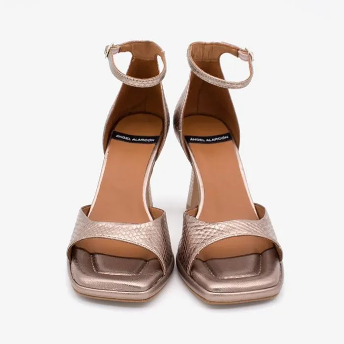 ngel Alarcn Metallized Shoes Woman PERLET 8211 Metallized Print Snake Leather Ankle Strap Sandals