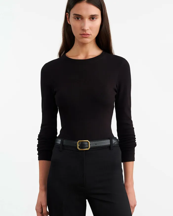 Nili Lotan EMELIE LONG SLEEVE TEE Black Women Tees