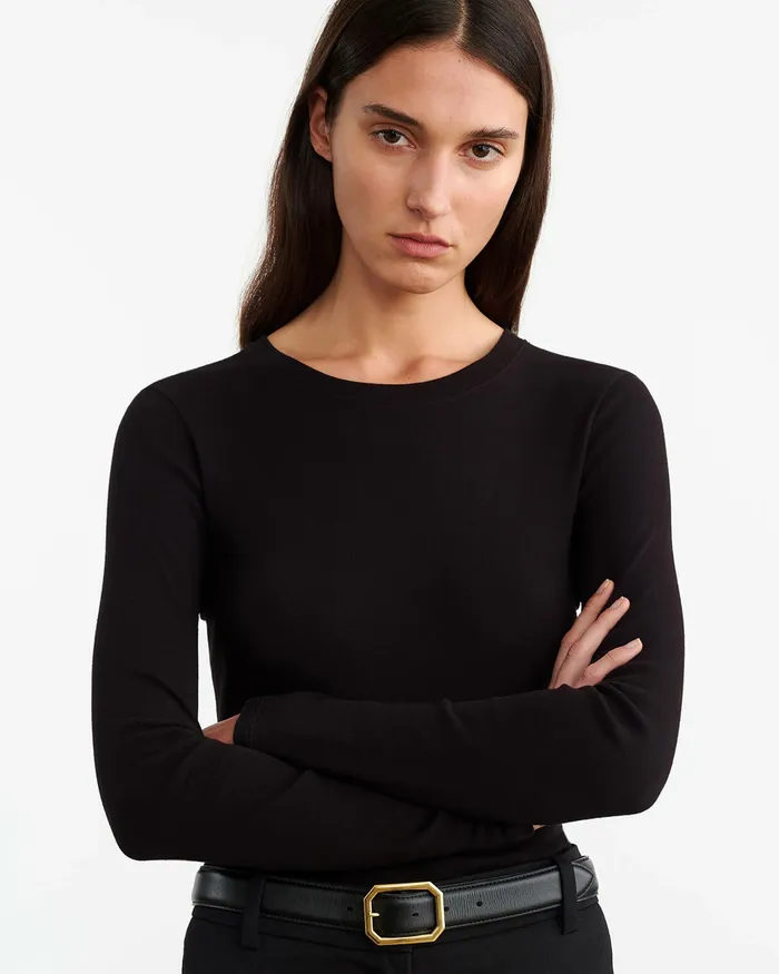 Nili Lotan EMELIE LONG SLEEVE TEE Black Women Tees