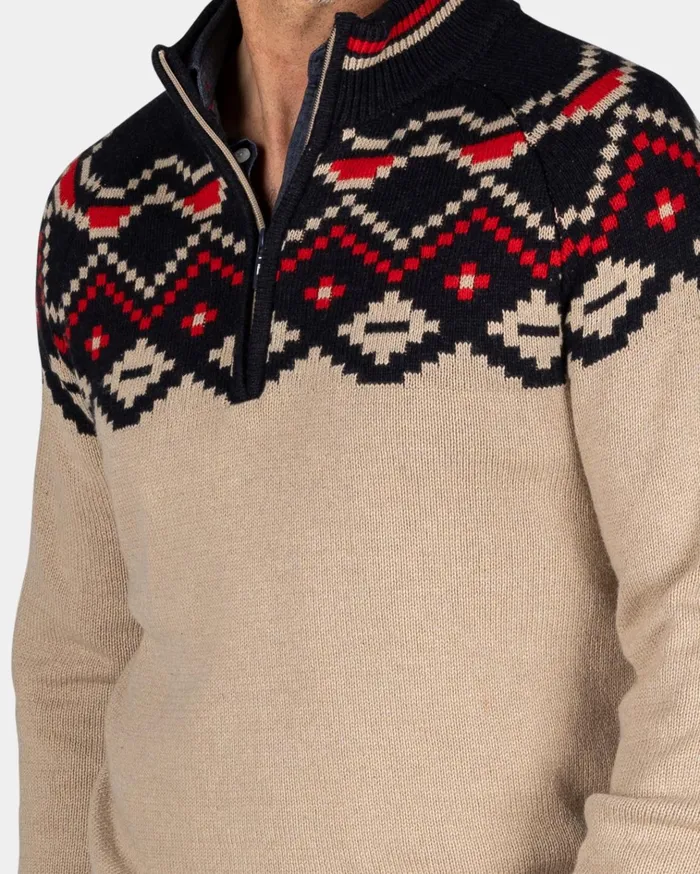 NZA New Zealand Auckland Knitwear Beige Sweater With Black Print 8211 Winter Navy 8211 Men NZA New Zealand Auckland Knitwear Beige Sweater With Black Print 8211 Winter Navy 8211 Men