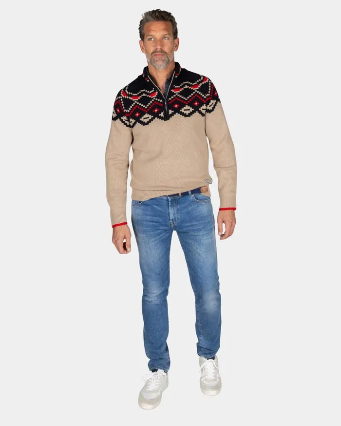 NZA New Zealand Auckland Knitwear Beige Sweater With Black Print 8211 Winter Navy 8211 Men NZA New Zealand Auckland Knitwear Beige Sweater With Black Print 8211 Winter Navy 8211 Men